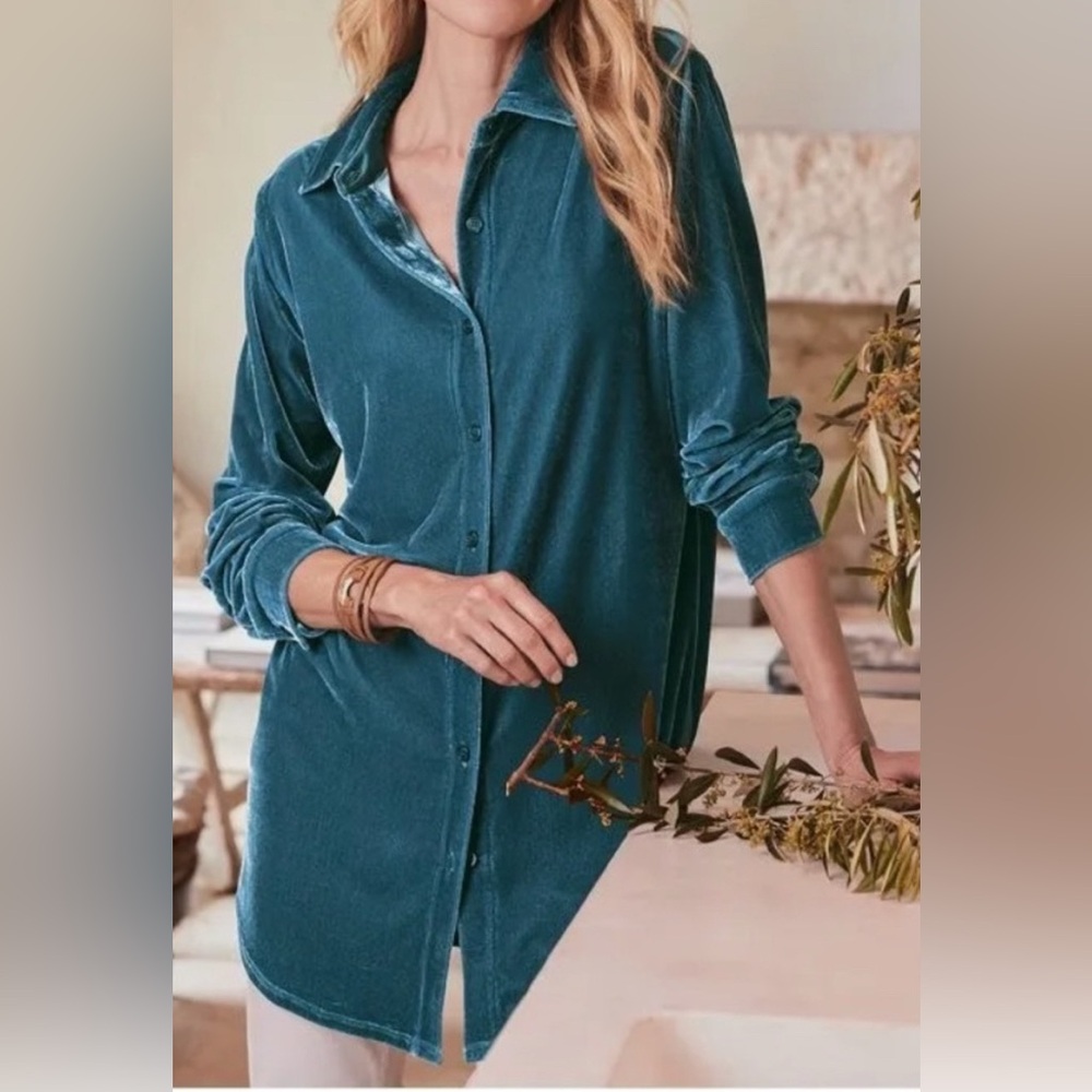 soft surroundings Women’s Tunic Top Size Large Velvet Long Sleeve Oversized
